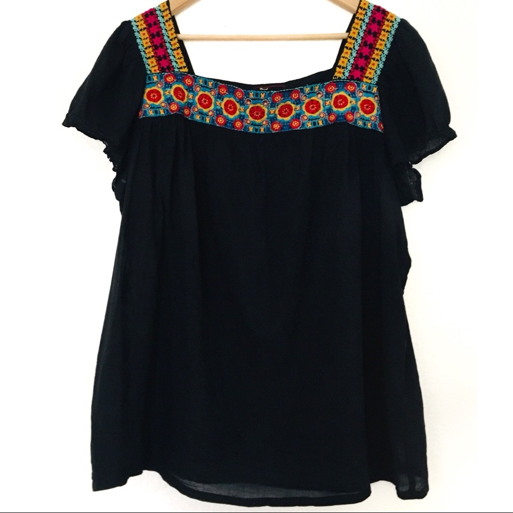 Johnny Was Blue Embroidered Top Size XL